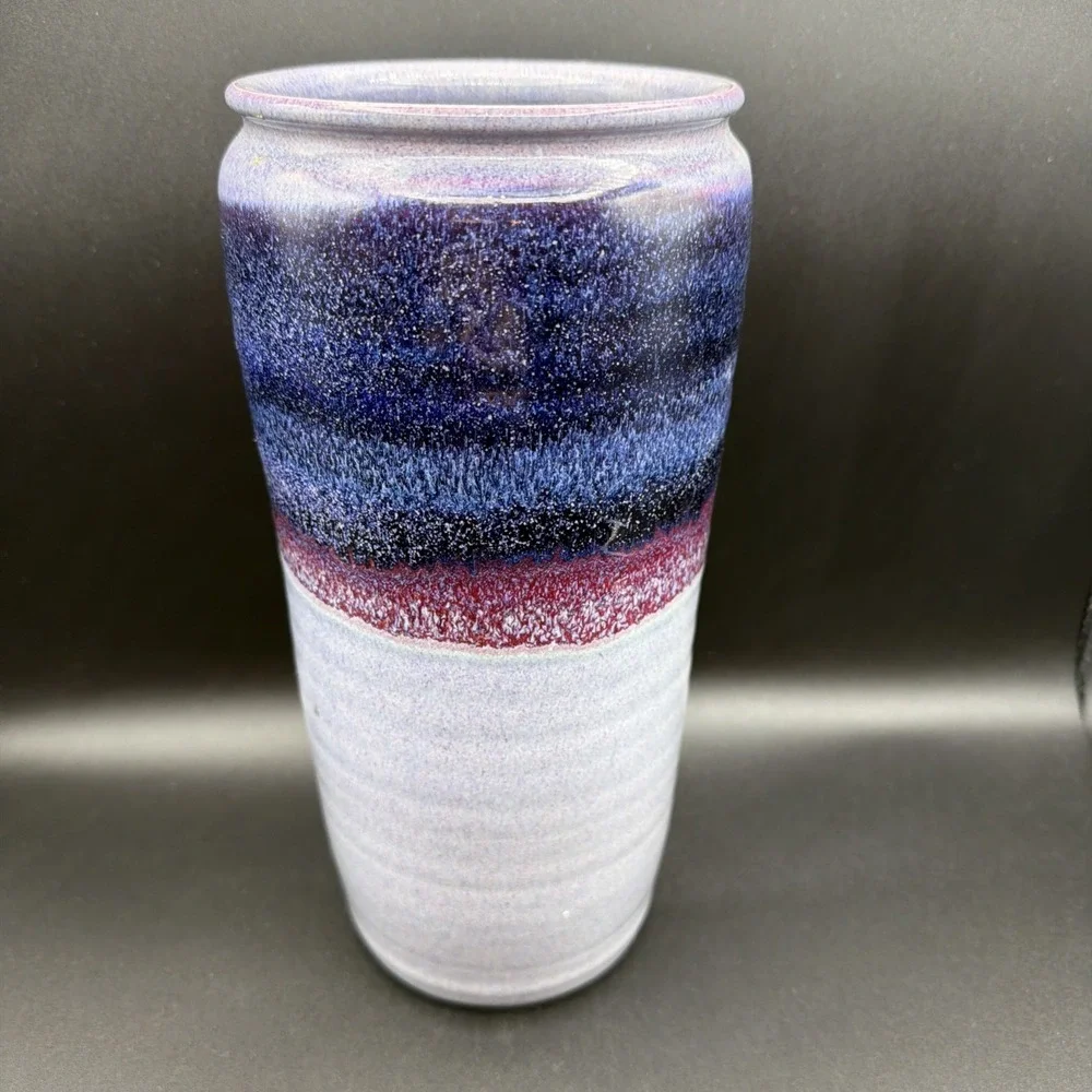 Handmade BRUNING POTTERY Vase Studio Art Ceramic Stoneware Drip Glaze Vase 10.5